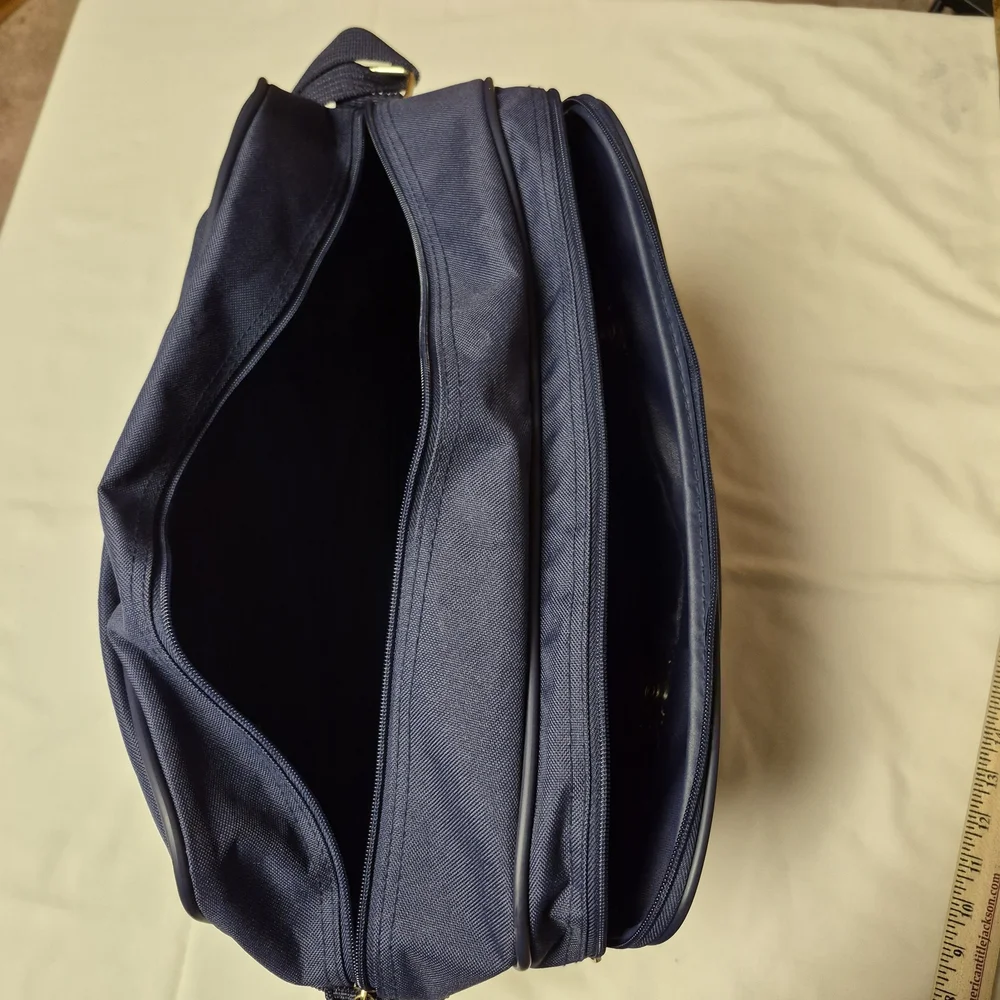 Vintage Jaguar Navy Blue Canvas Duffel Bag Weekender‎ Carry-On Luggage w/ Strap